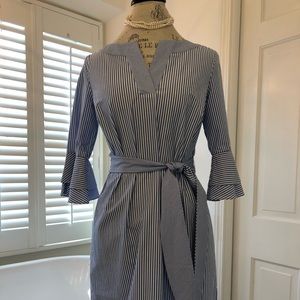 Talbots Striped Belted Dress with Bell Sleeves